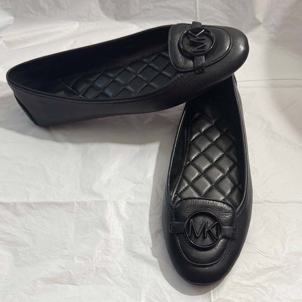 Michael Kors Lillie Moccasin Black leather upper Quilted slip on Flats